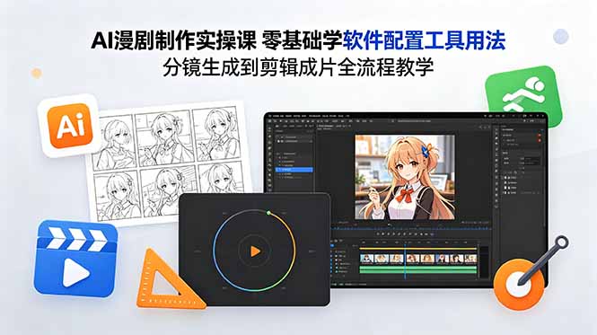 AI漫剧制作实操课 零基础学软件配置工具用法 分镜生成到剪辑成片全流程教学-优创云