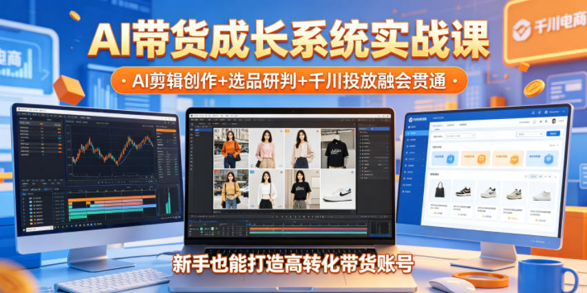 AI带货成长系统实战课，AI剪辑创作+选品研判+千川投放融会贯通，新手也能打造高转化带货账号(更新2026年)-优创云