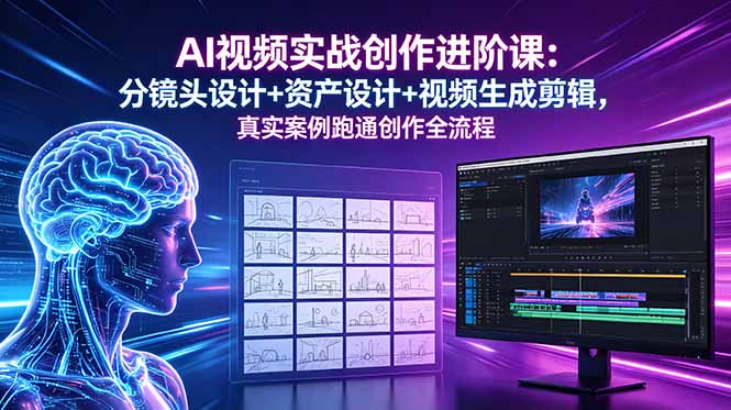 AI视频实战创作进阶课：分镜头设计+资产设计+视频生成剪辑，真实案例跑通创作全流程-优创云