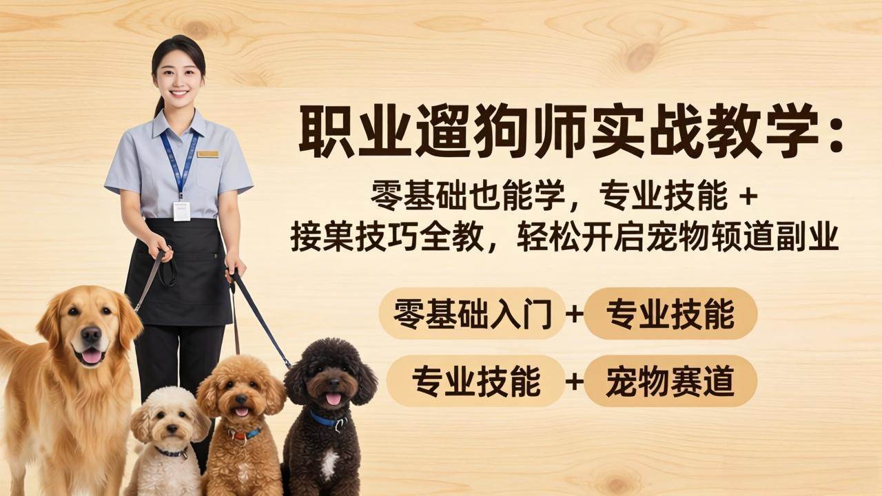 （18115期）职业遛狗师实战教学：零基础也能学，专业技能 + 接单技巧全教，轻松开启宠物赛道副业-优创云